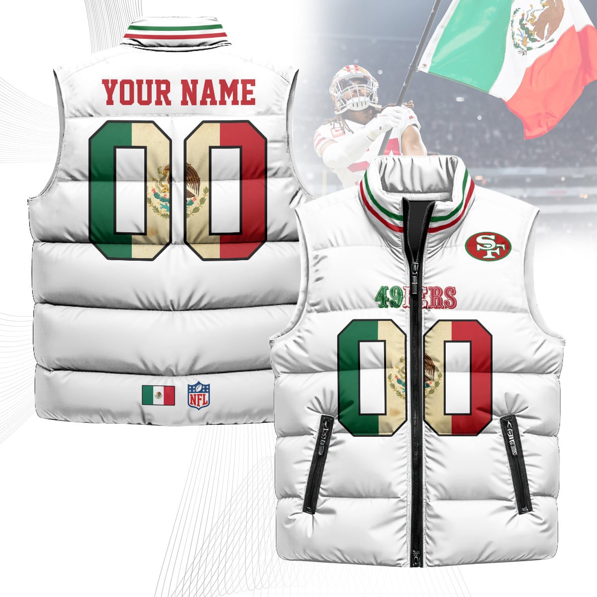 Custom San Francisco 49ers Mexico Puffer Vest