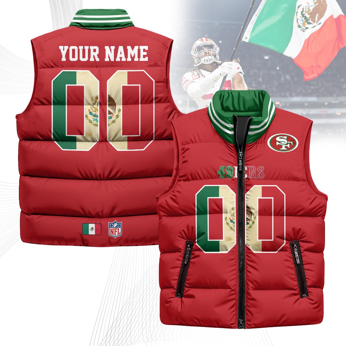Custom San Francisco 49ers Mexico Puffer Vest