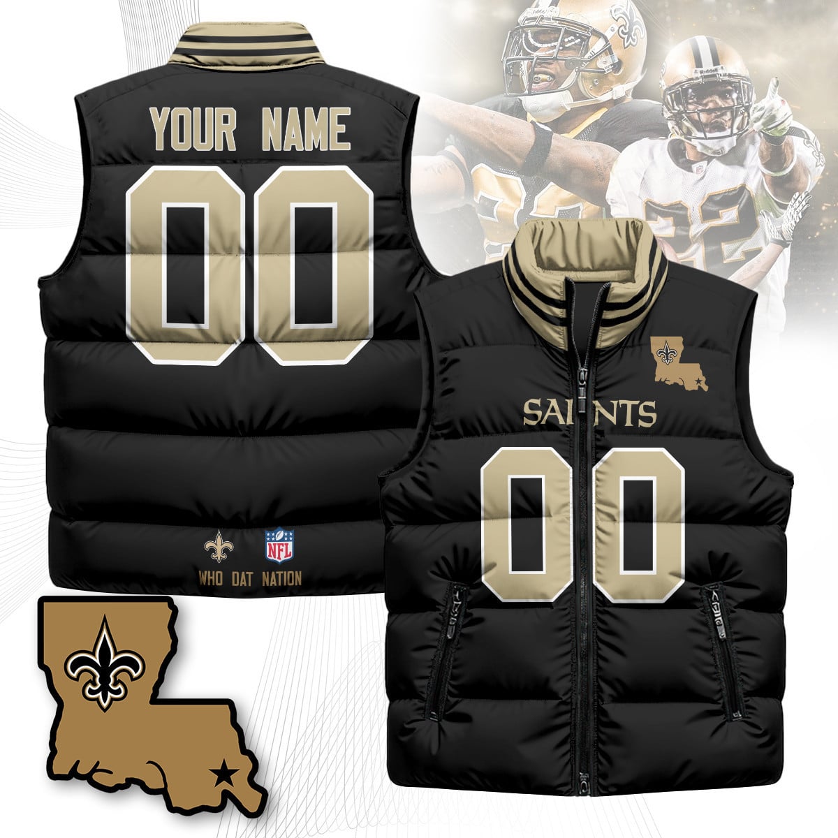 Custom New Orleans Saints Unisex Puffer Vest