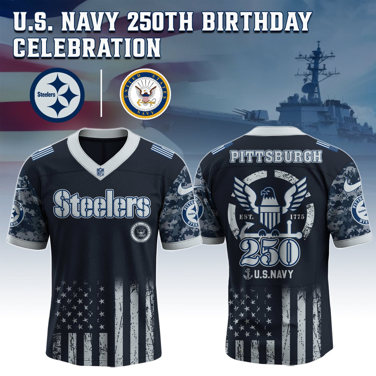 Pittsburgh Steelers NFL x U.S. NAVY 250TH Birthday Special Edition Jersey