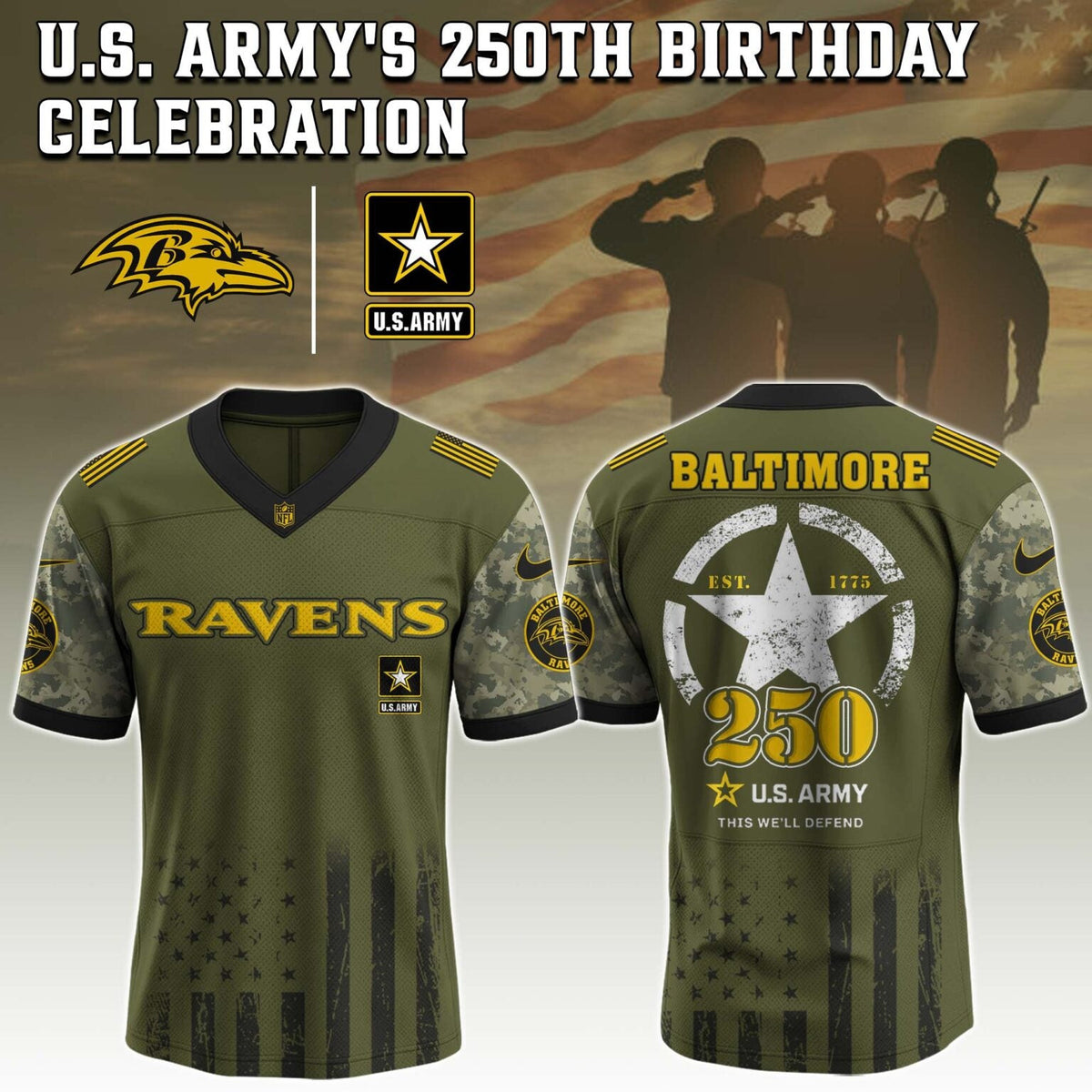 Baltimore Ravens NFL x U.S. ARMY'S 250TH Birthday Special Edition Jersey