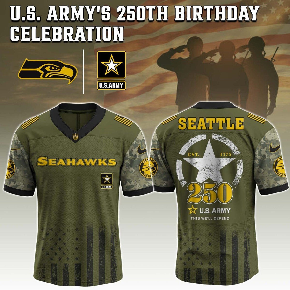 Seattle Seahawks NFL x U.S. ARMY'S 250TH Birthday Special Edition Jersey