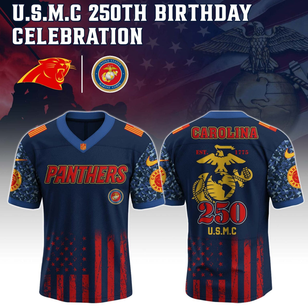 Carolina Panthers NFL x U.S.M.C 250TH Birthday Special Edition Jersey