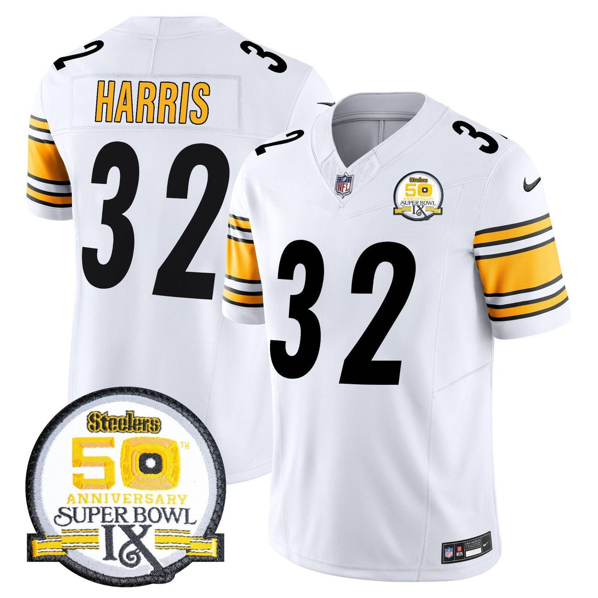 Steelers 50th Anniversary Of Super Bowl IX Patch Vapor Limited Jersey - All Stitched