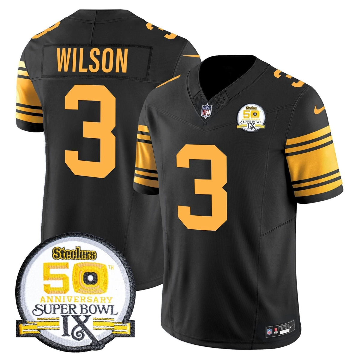 Steelers 50th Anniversary Of Super Bowl IX Patch Vapor Limited Jersey - All Stitched