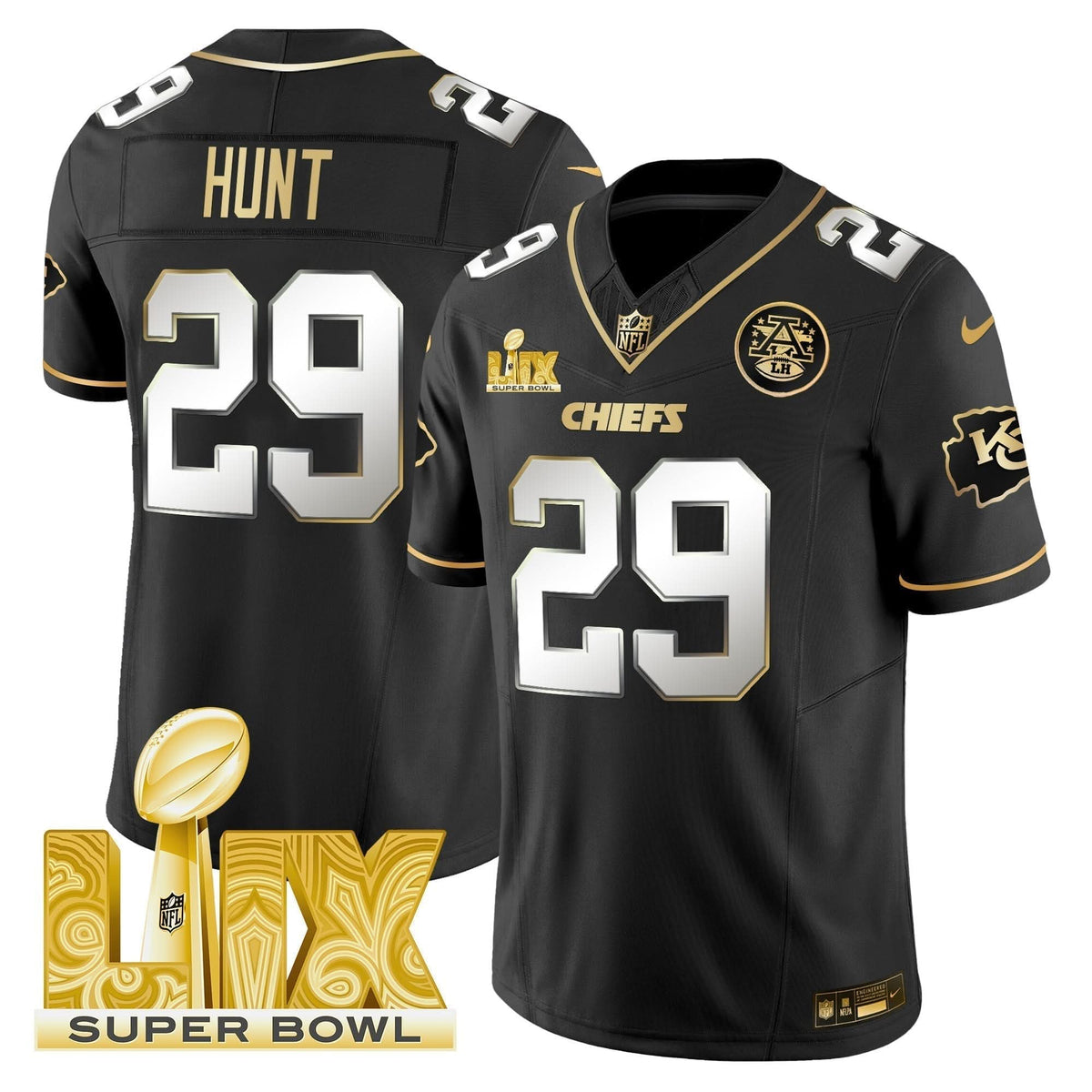 Chiefs Super Bowl LIX Patch Gold Vapor Limited Jersey - All Stitched