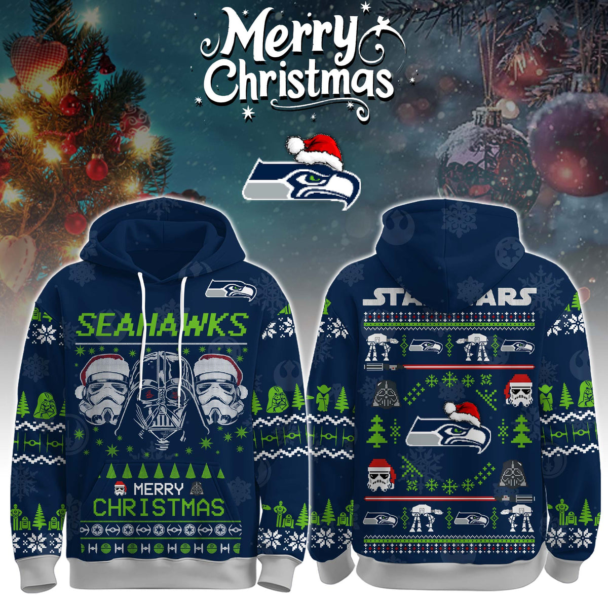 Unisex Seahawks Merry Christmas The Force Edition Hoodie