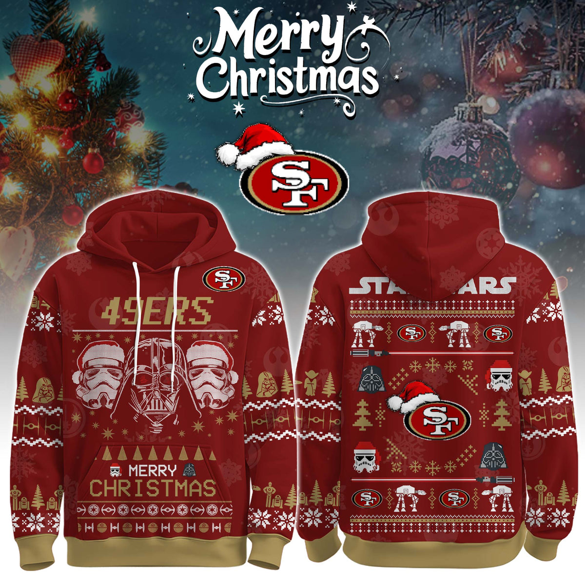 Unisex 49ers Merry Christmas The Force Edition Hoodie