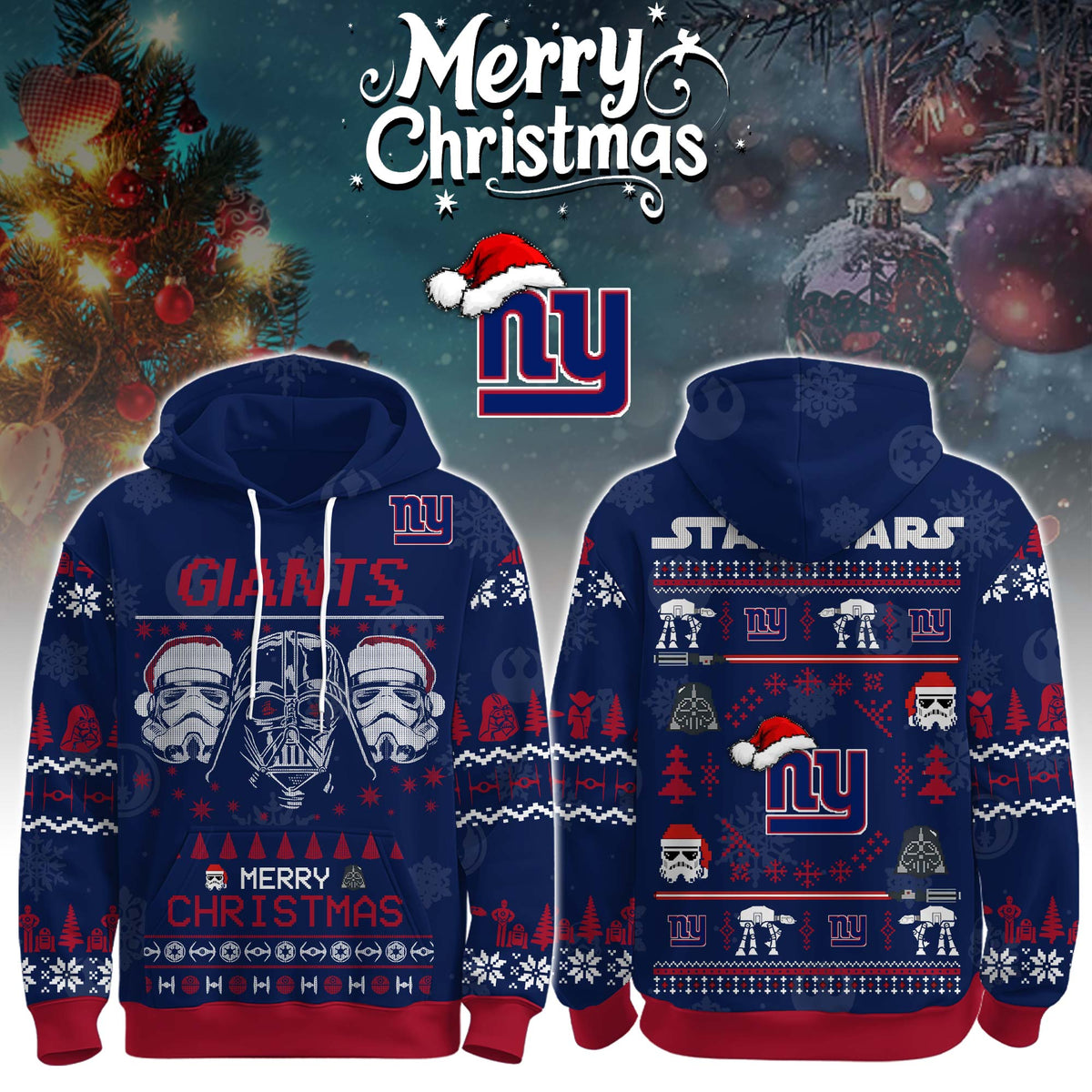 Unisex Giants Merry Christmas The Force Edition Hoodie