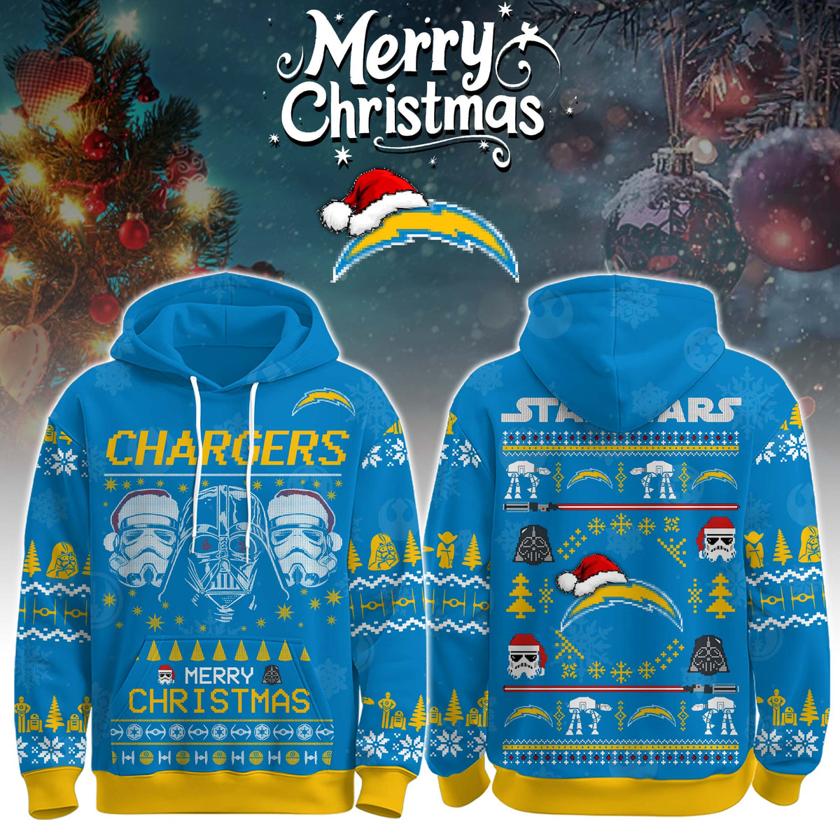 Unisex Chargers Merry Christmas The Force Edition Hoodie