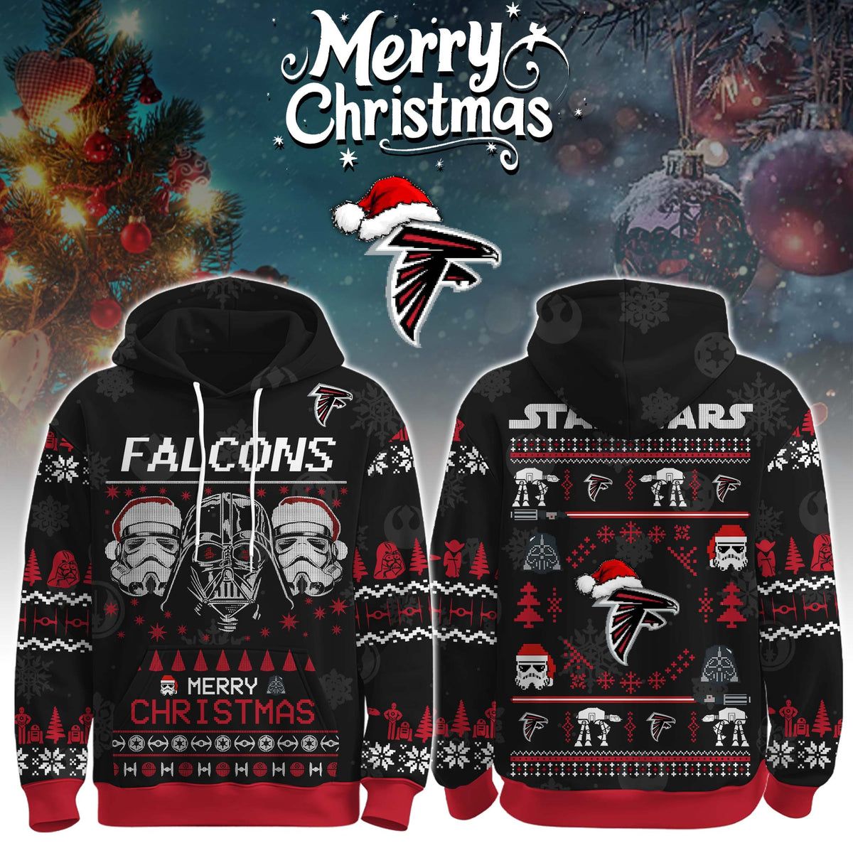 Unisex Falcons Merry Christmas The Force Edition Hoodie