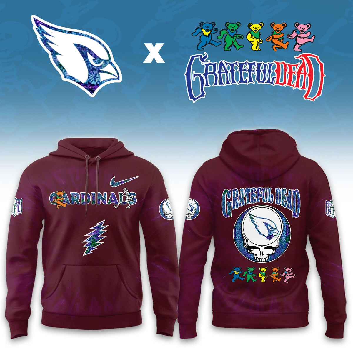 _Arizona Cardinals Grateful Dead Limited Hoodie