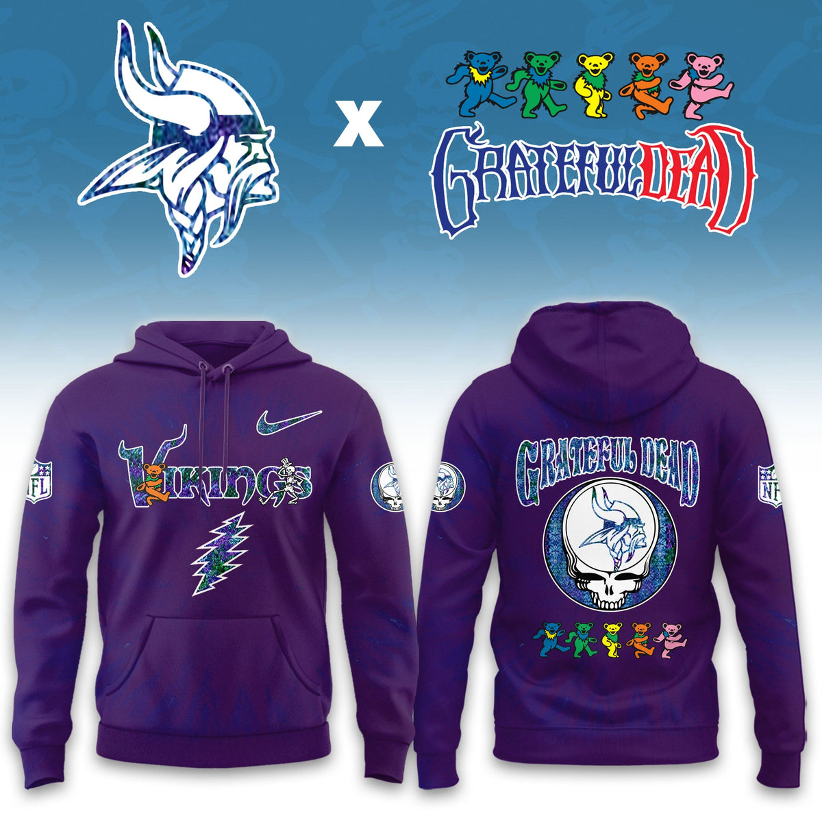 _Minnesota Vikings Grateful Dead Limited Hoodie
