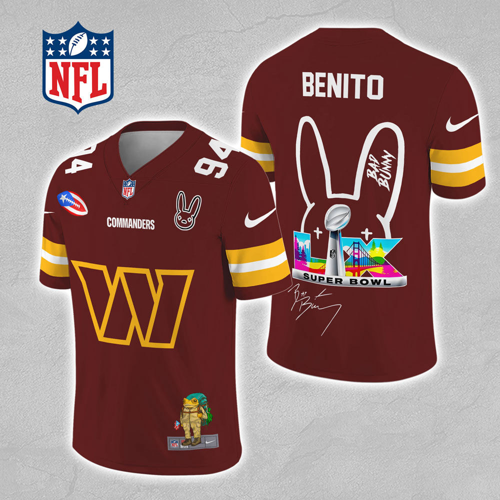 Washington Commanders x Bad Bunny 3D Football Jersey