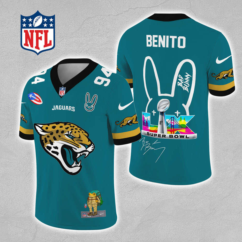 Jacksonville Jaguars x Bad Bunny 3D Football Jersey