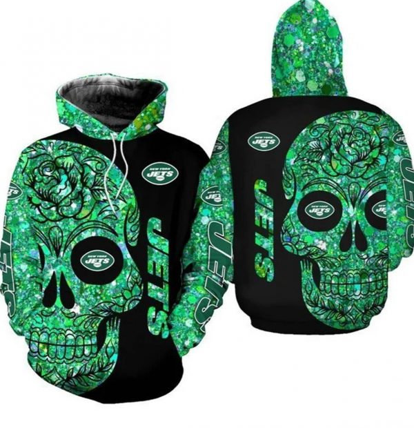 Nfl New York Jets Sugar Skull Gift For Fan Hoodie 3D