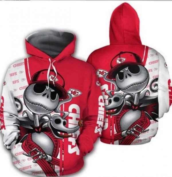 NFL Kansas City Chiefs Jack Skellington 3D Pullover Hoodie