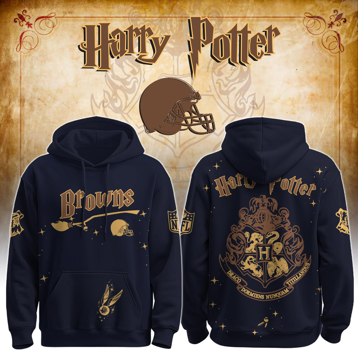 Unisex CLE Browns x Hogwarts Enchanted Crossover Hoodie