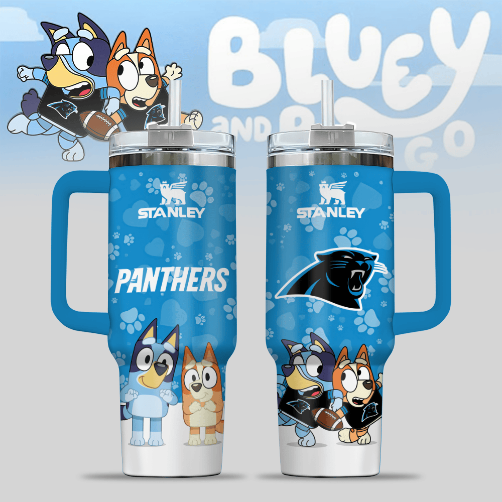 Carolina Panthers NFL x Bluey Custom Stanley Cup 40 oz 30 oz Tumbler With Handle