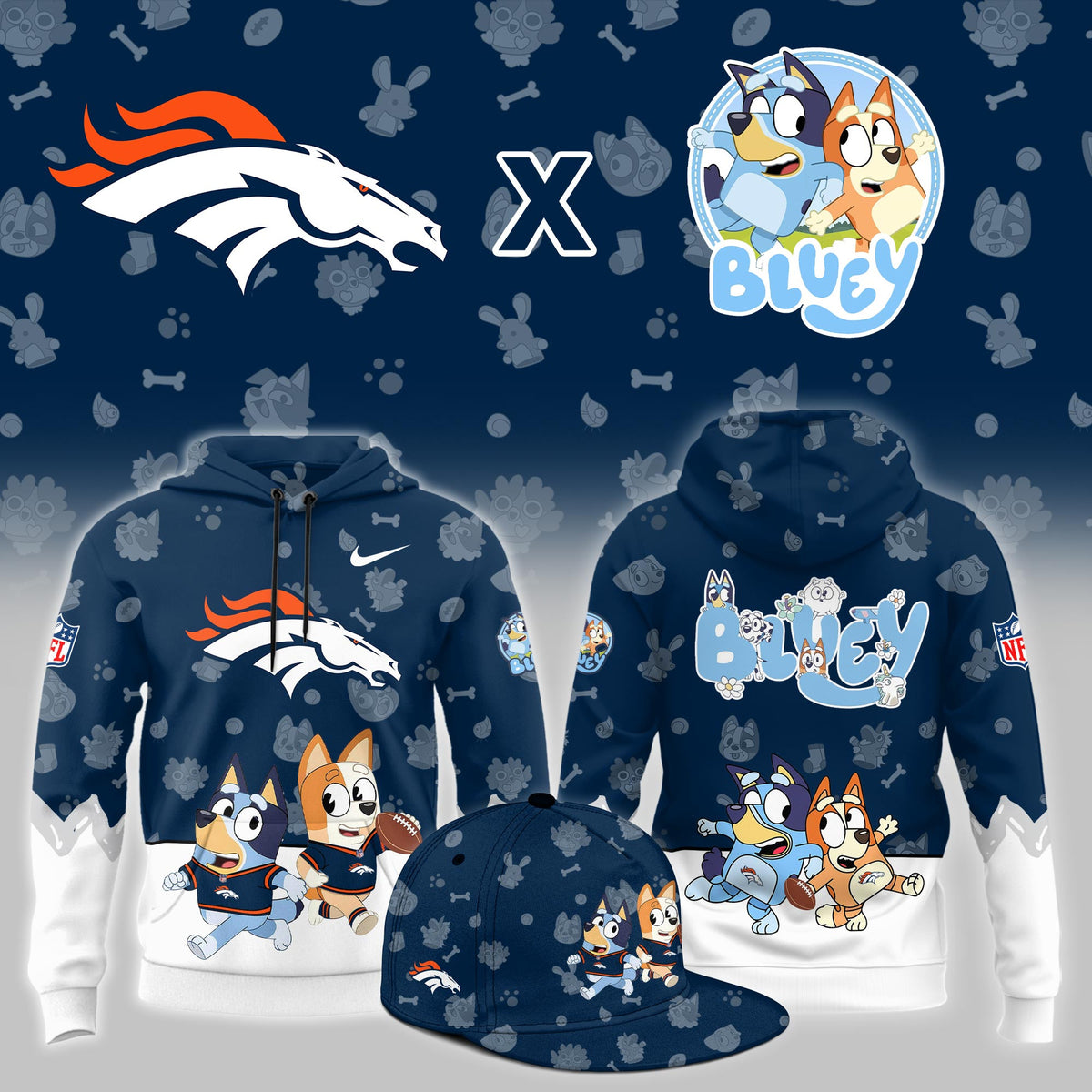 D.Broncos x Bluey Night Limited Blue Hoodie
